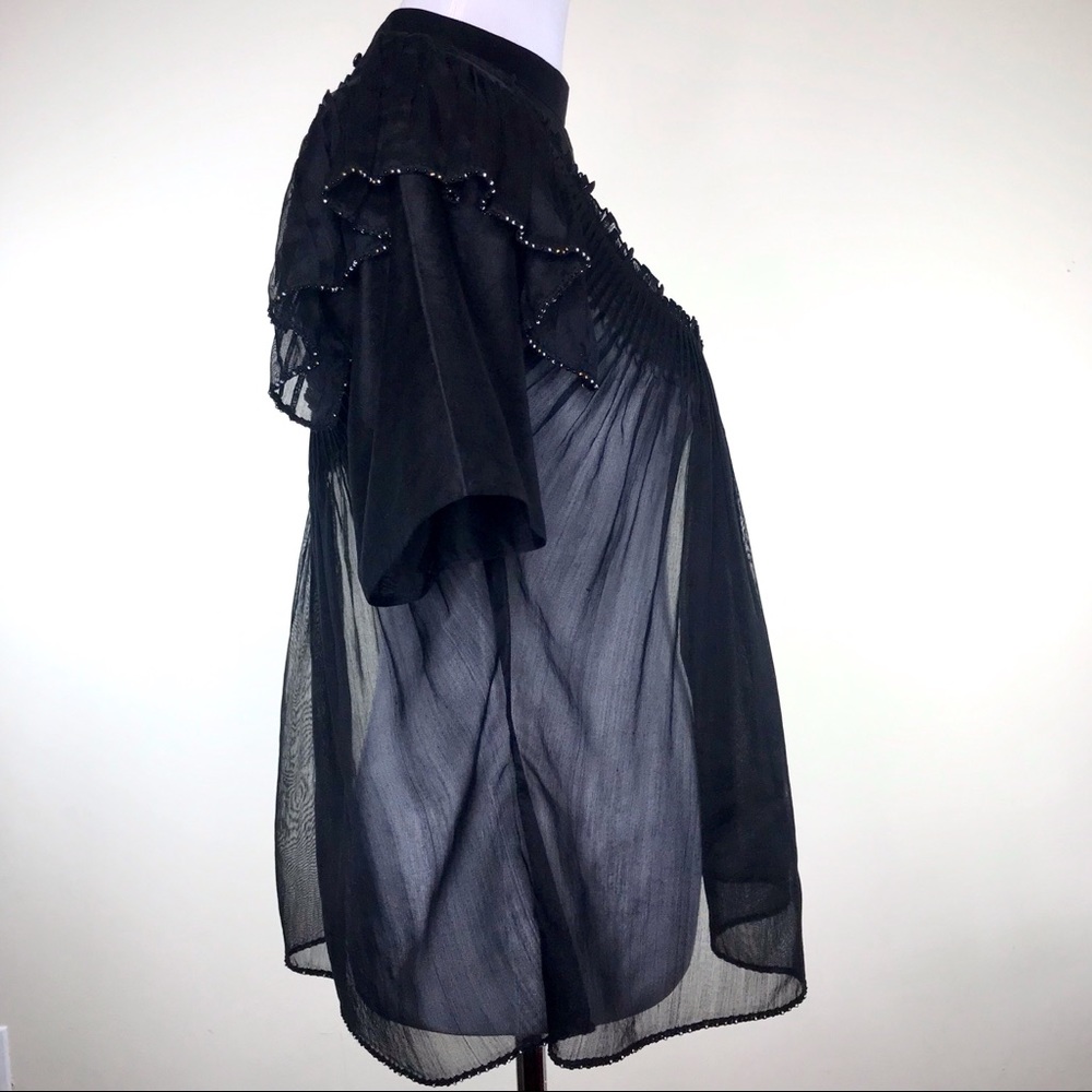 swgt Black Sheer Top Blouse Size S Chanderi Silk Pleats Layer India Designer Y2K - Picture 5 of 8